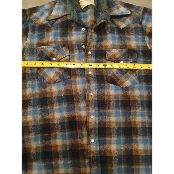Vintage Pendleton Western Plaid Wool Flannel Shirt Collar 70s Men L - Picture 3 of 10